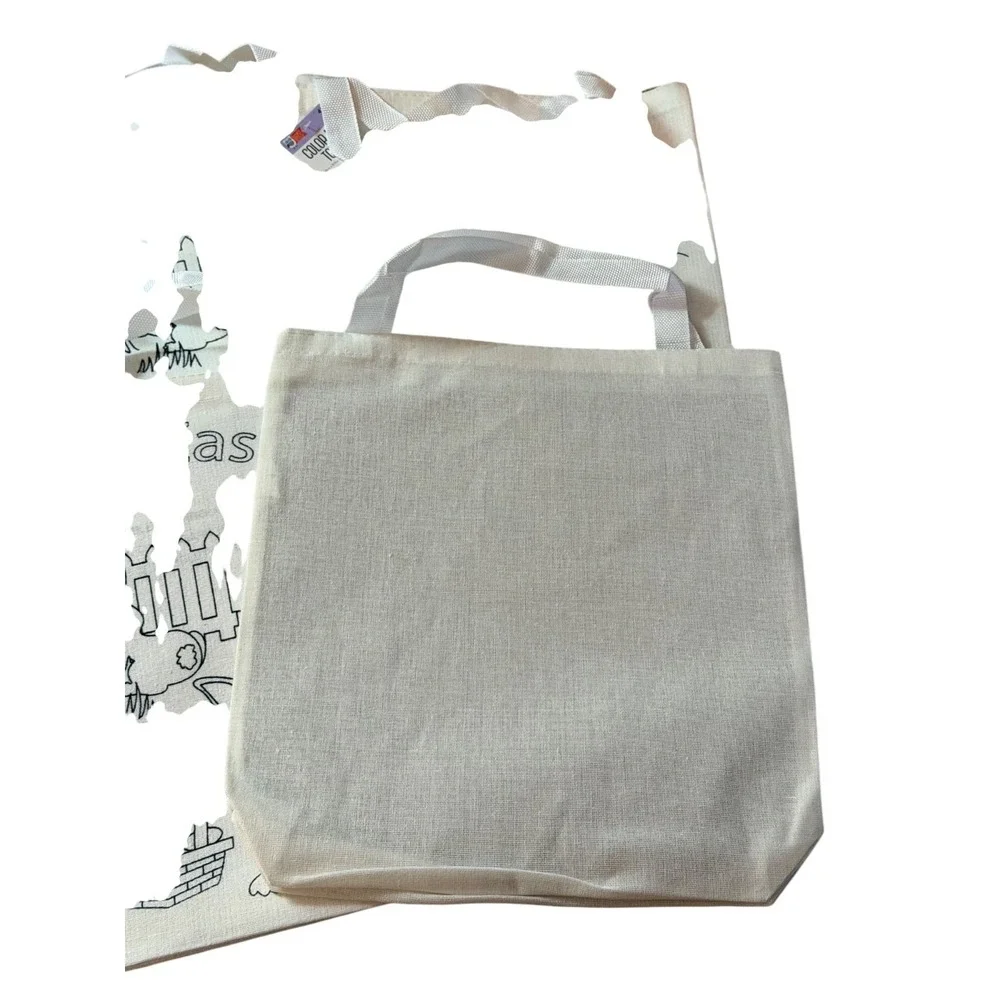 NWT Color Me Tote Bag 4Pcs Cream Canvas Personalize Craft Coloring Activity Kids